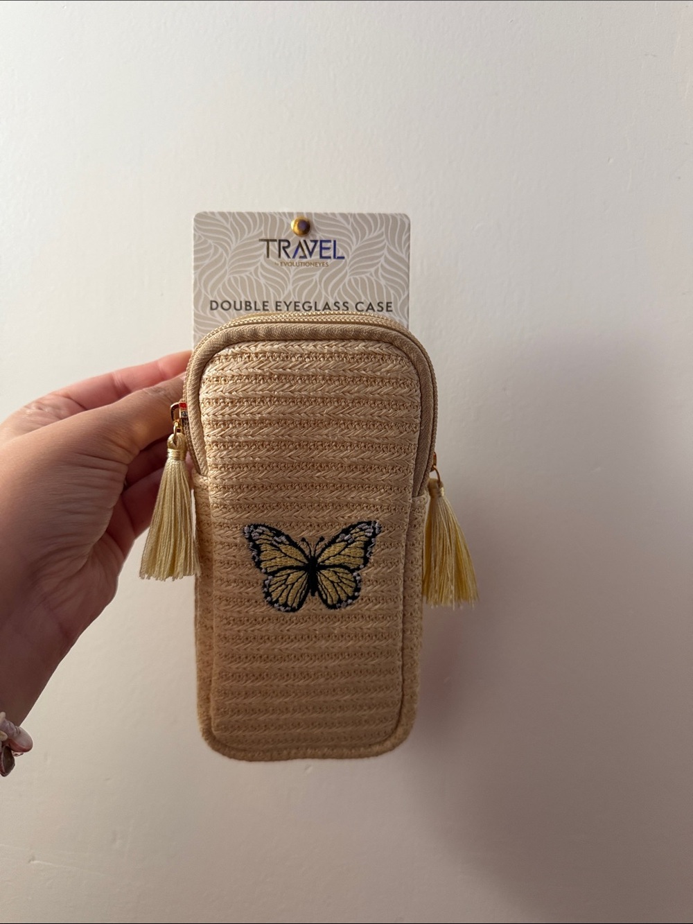 ravel Beige Double Zipper Eyeglass Case with Tassels